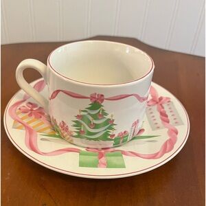 Sango home for Christmas cup and saucer 4 piece set